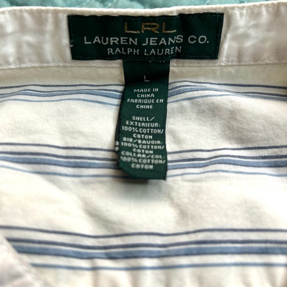 LRL Ralph Lauren Womens Tux Shirt Pinstripe Button Up Pleated White Size Large - Picture 3 of 4